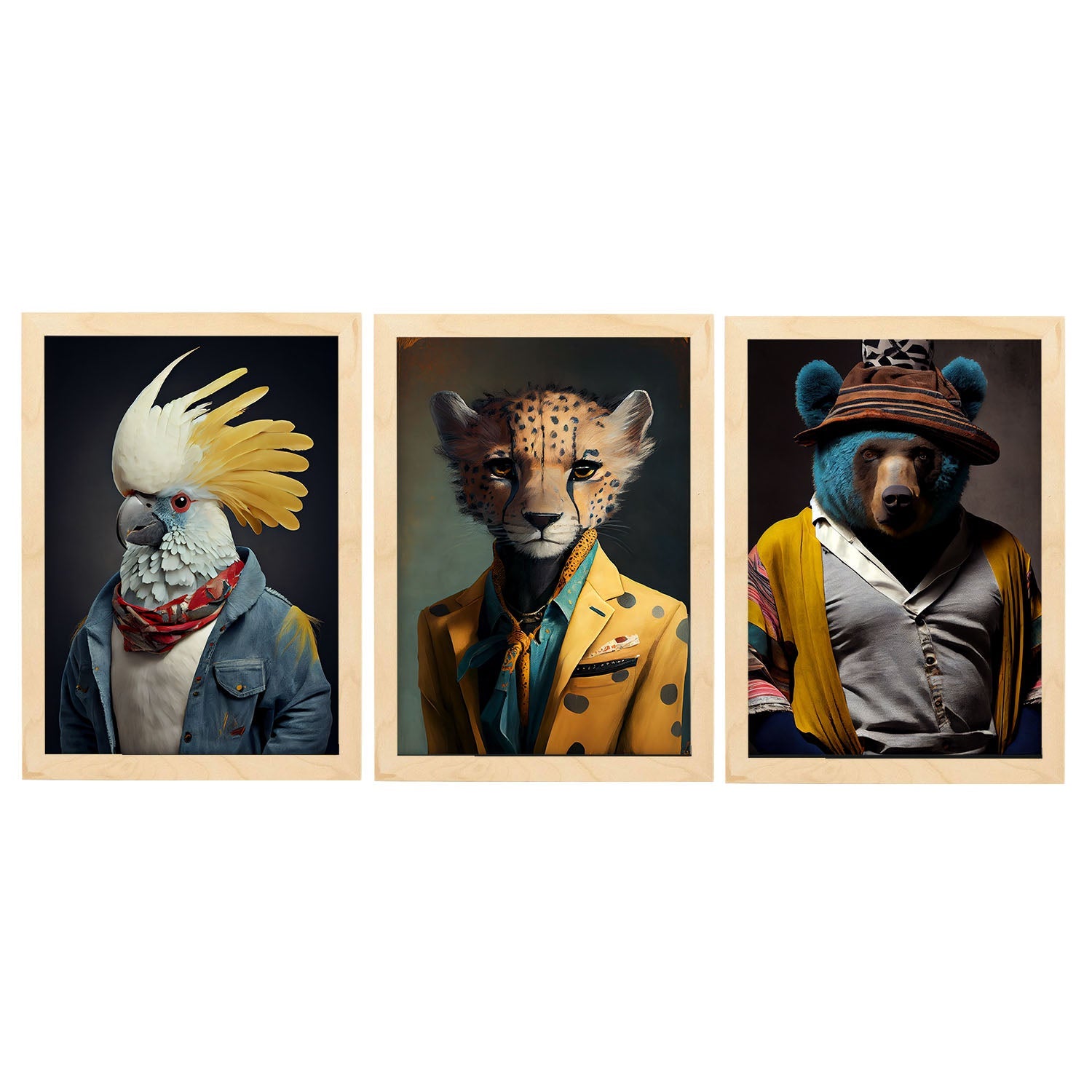 Nacnic Human Animal Bear Cheetah Cockatoo. Estampados de arte de pared estético para el diseño de dormitorio o sala de estar-Artwork-Nacnic-A4-Marco Madera clara-Nacnic Estudio SL