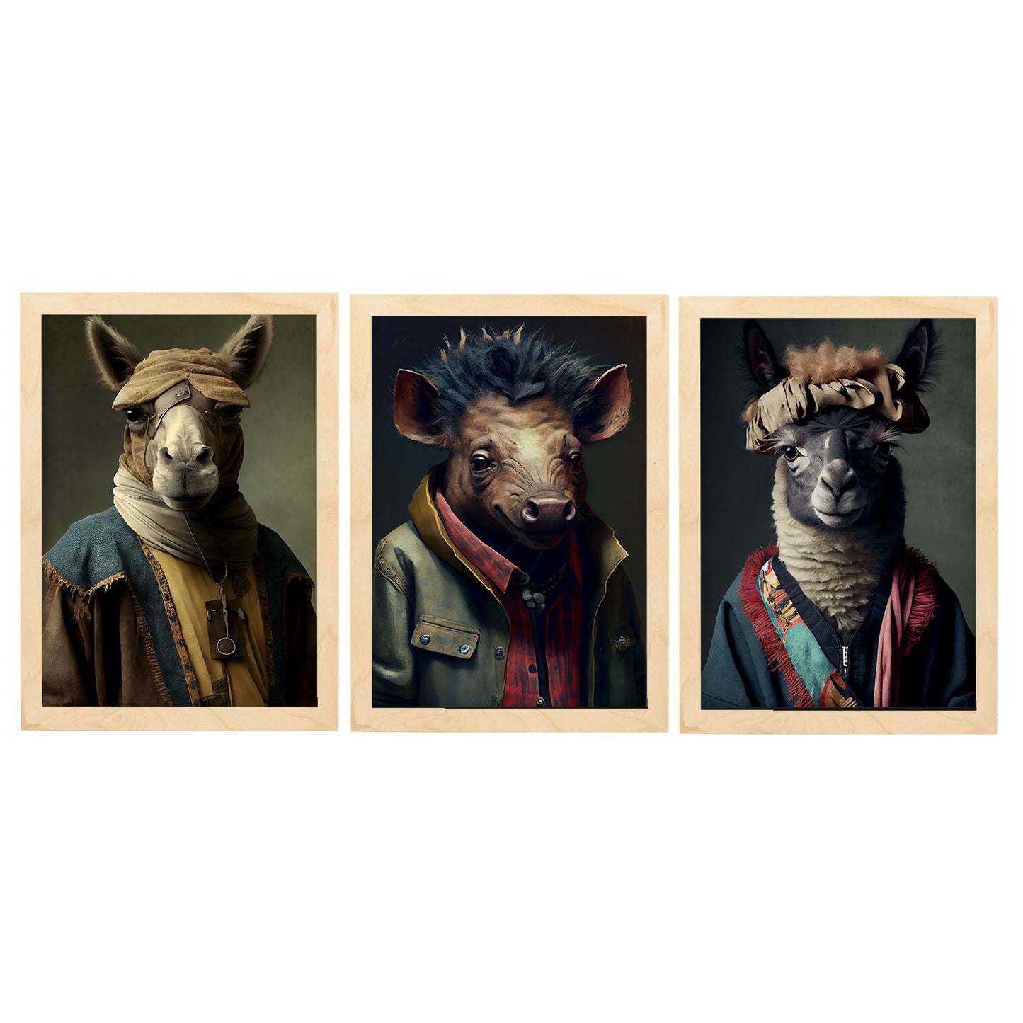 Nacnic Human Animal Camel Llama Wild Boar. Estampados de arte de pared estético para el diseño de dormitorio o sala de estar-Artwork-Nacnic-A4-Marco Madera clara-Nacnic Estudio SL