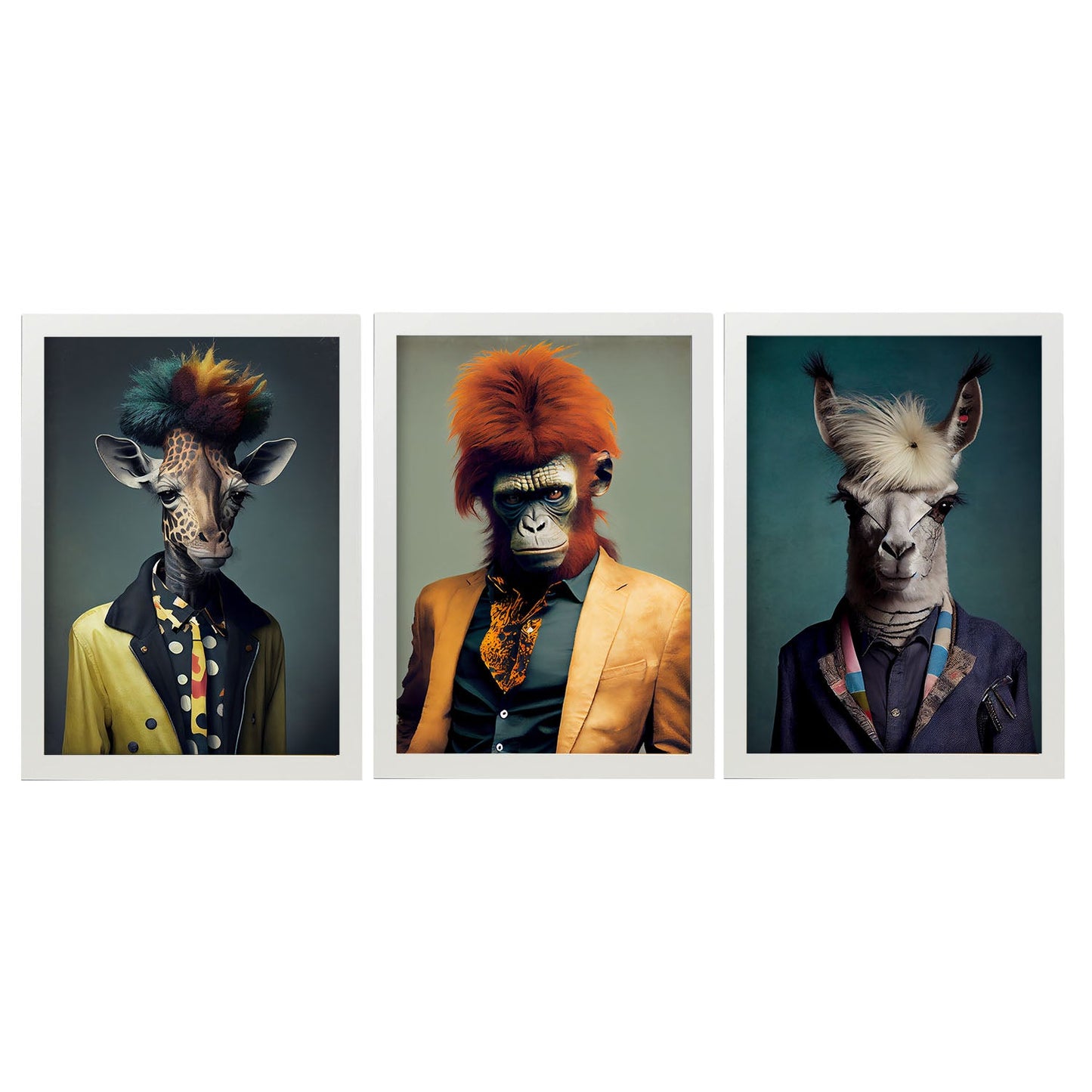 Nacnic Human Animal Girafe Llama Orangután. Estampados de arte de pared estético para el diseño de dormitorio o sala de estar-Artwork-Nacnic-A4-Marco Blanco-Nacnic Estudio SL