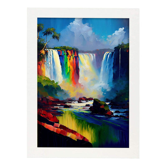 Nacnic Iguazu Falls Misiones Provincia Argentina Paintin. Estampados de arte de pared estético para el diseño de dormitorio o sala de estar.-Artwork-Nacnic-A4-Marco Blanco-Nacnic Estudio SL