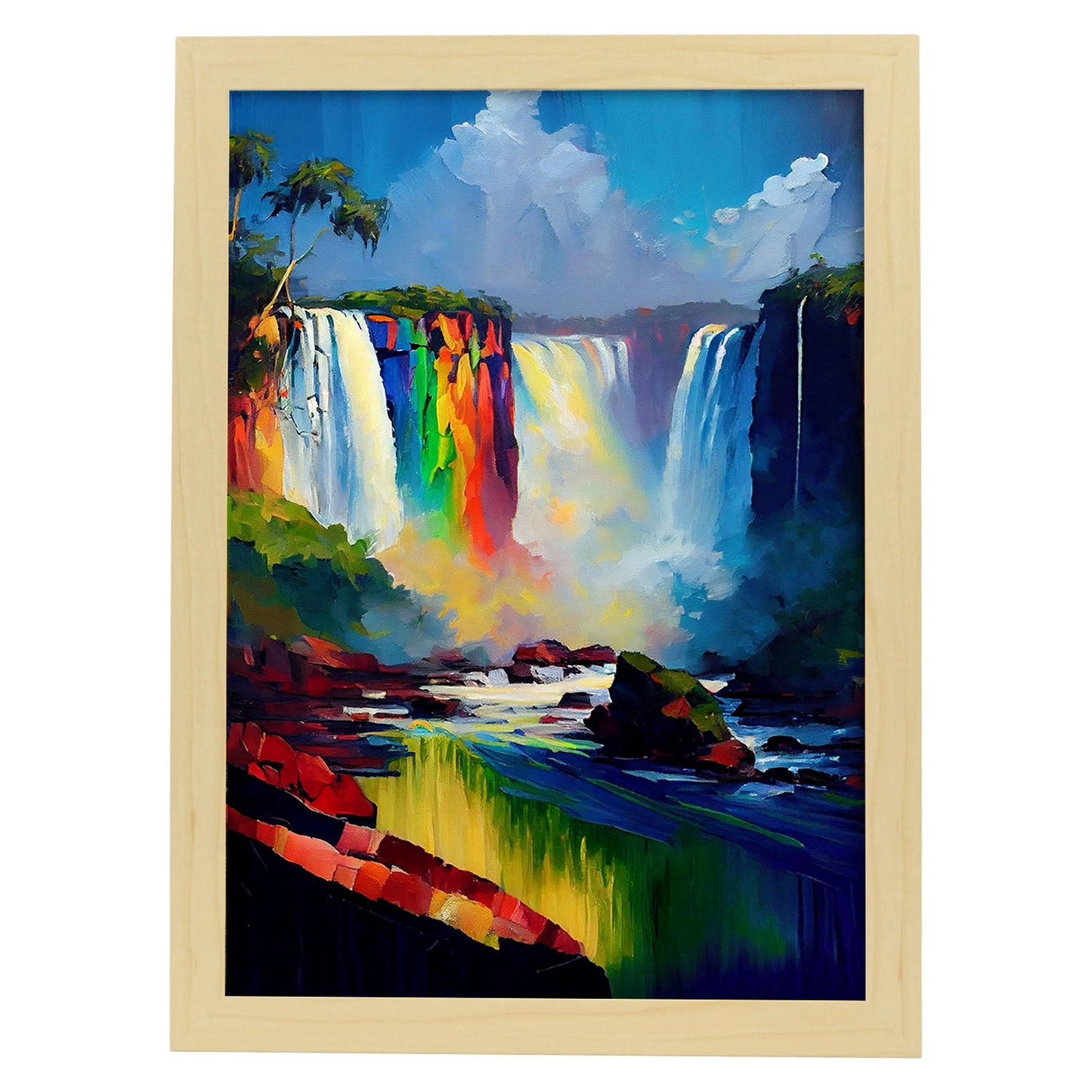 Nacnic Iguazu Falls Misiones Provincia Argentina Paintin. Estampados de arte de pared estético para el diseño de dormitorio o sala de estar.-Artwork-Nacnic-A4-Marco Madera clara-Nacnic Estudio SL