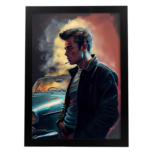 Nacnic James Dean fumando junto a un viejo auto deportivo Pixar St. Estampados de arte de pared estético para el diseño de dormitorio o sala de estar.-Artwork-Nacnic-A4-Sin marco-Nacnic Estudio SL