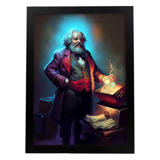 Nacnic Karl Marx contando dinero de una caja de demanda Pixar Styl. Estampados de arte de pared estético para el diseño de dormitorio o sala de estar.-Artwork-Nacnic-A4-Sin marco-Nacnic Estudio SL