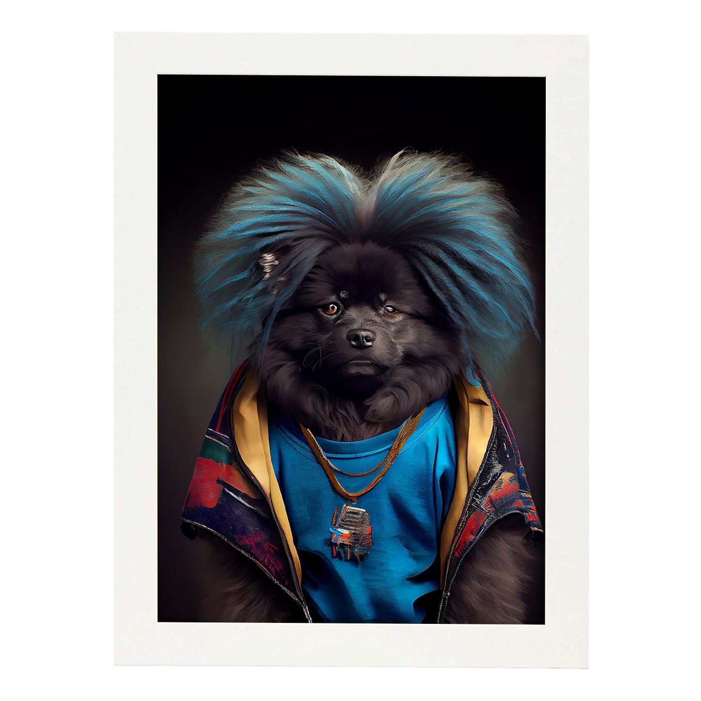 Nacnic Keeshond vestido con ropa humana. Estampados de arte de pared estético para el diseño de dormitorio o sala de estar.-Artwork-Nacnic-A4-Marco Blanco-Nacnic Estudio SL