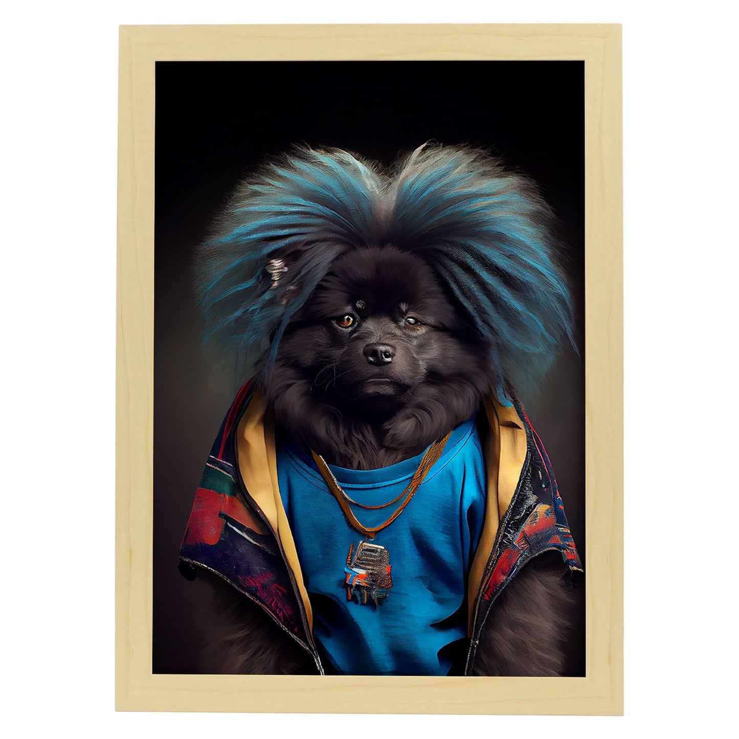 Nacnic Keeshond vestido con ropa humana. Estampados de arte de pared estético para el diseño de dormitorio o sala de estar.-Artwork-Nacnic-A4-Marco Madera clara-Nacnic Estudio SL