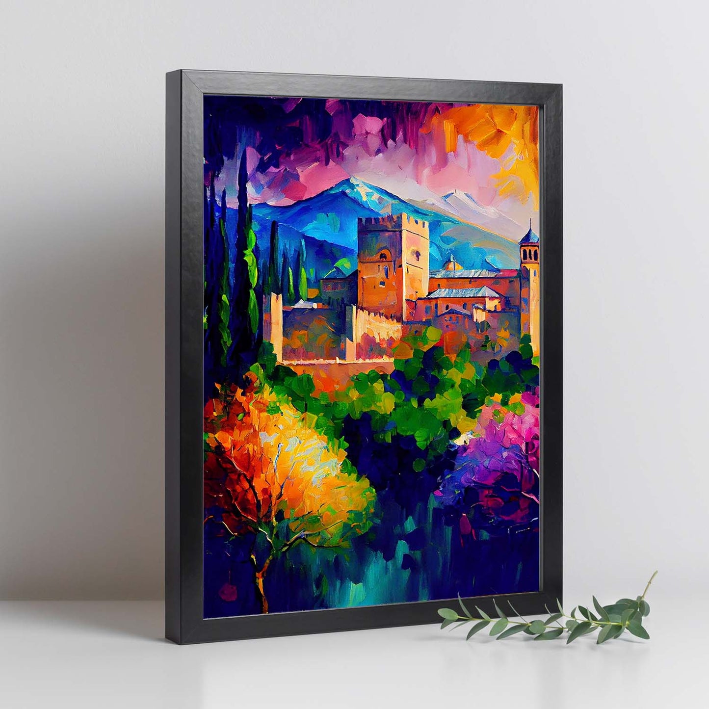 Nacnic La Alhambra Granada España España Pintura al óleo Stroke. Estampados de arte de pared estético para el diseño de dormitorio o sala de estar.-Artwork-Nacnic-Nacnic Estudio SL