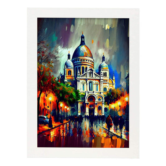 Nacnic La Basílica del Sagrado Corazón de Montmartre París. Estampados de arte de pared estético para el diseño de dormitorio o sala de estar.-Artwork-Nacnic-A4-Marco Blanco-Nacnic Estudio SL