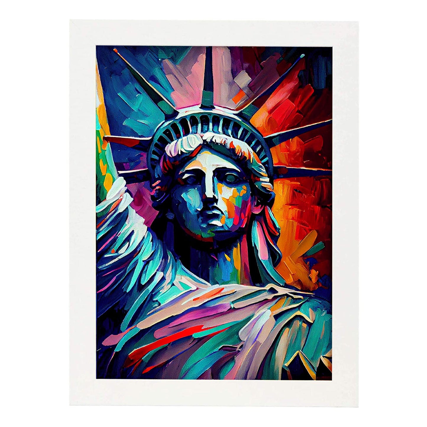 Nacnic La Estatua de la Libertad de Nueva York, el petróleo de los Estados Unidos, Pai. Estampados de arte de pared estético para el diseño de dormitorio o sala de estar.-Artwork-Nacnic-A4-Marco Blanco-Nacnic Estudio SL