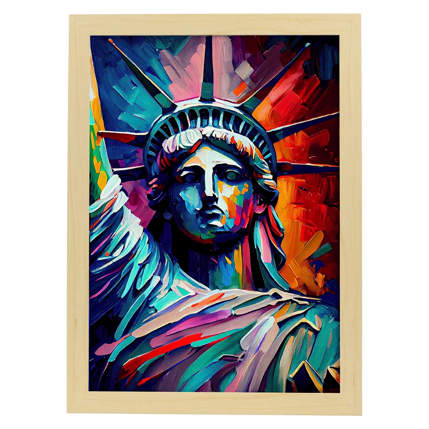 Nacnic La Estatua de la Libertad de Nueva York, el petróleo de los Estados Unidos, Pai. Estampados de arte de pared estético para el diseño de dormitorio o sala de estar.-Artwork-Nacnic-A4-Marco Madera clara-Nacnic Estudio SL
