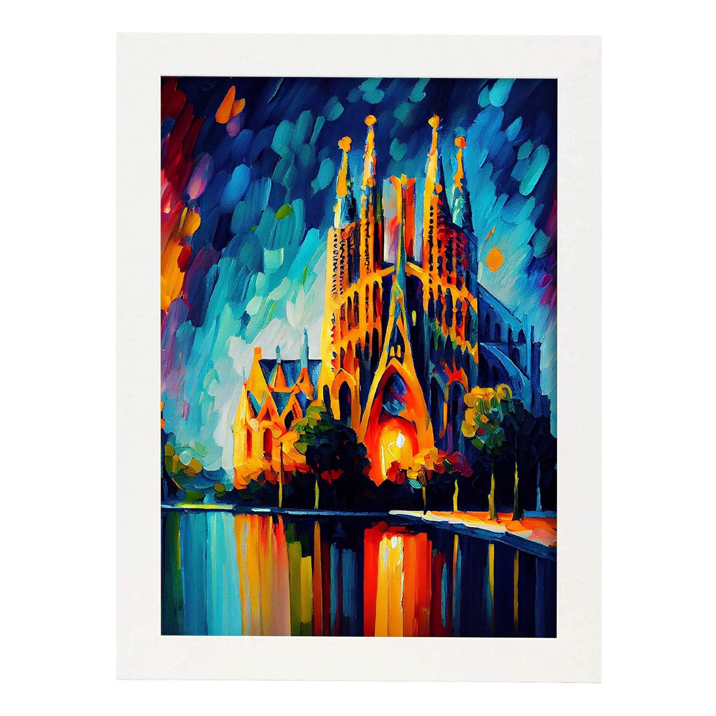 Nacnic La Sagrada Familia Barcelona España Pintura al óleo Brus. Estampados de arte de pared estético para el diseño de dormitorio o sala de estar.-Artwork-Nacnic-A4-Marco Blanco-Nacnic Estudio SL