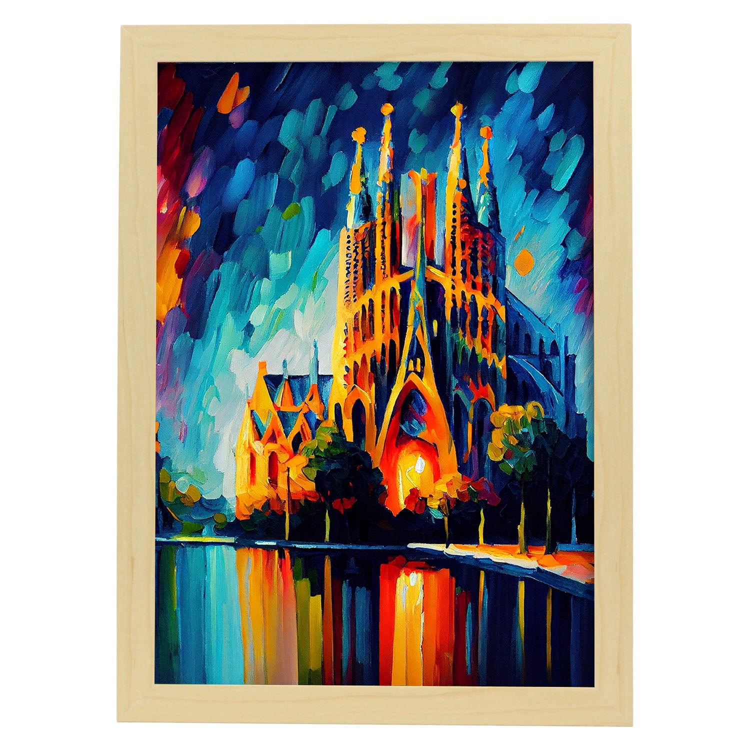Nacnic La Sagrada Familia Barcelona España Pintura al óleo Brus. Estampados de arte de pared estético para el diseño de dormitorio o sala de estar.-Artwork-Nacnic-A4-Marco Madera clara-Nacnic Estudio SL