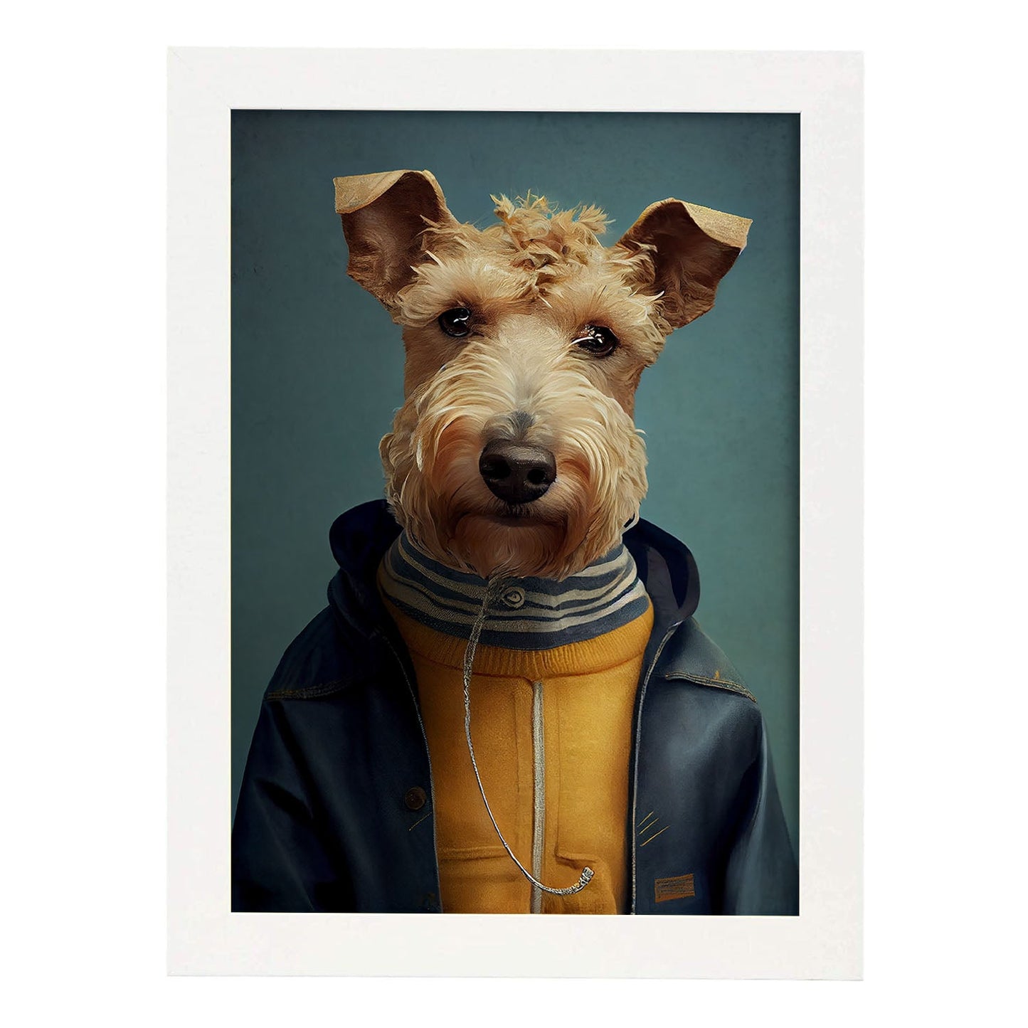 Nacnic Lakeland Terrier disfrazado de humanos. Estampados de arte de pared estético para el diseño de dormitorio o sala de estar.-Artwork-Nacnic-A4-Marco Blanco-Nacnic Estudio SL