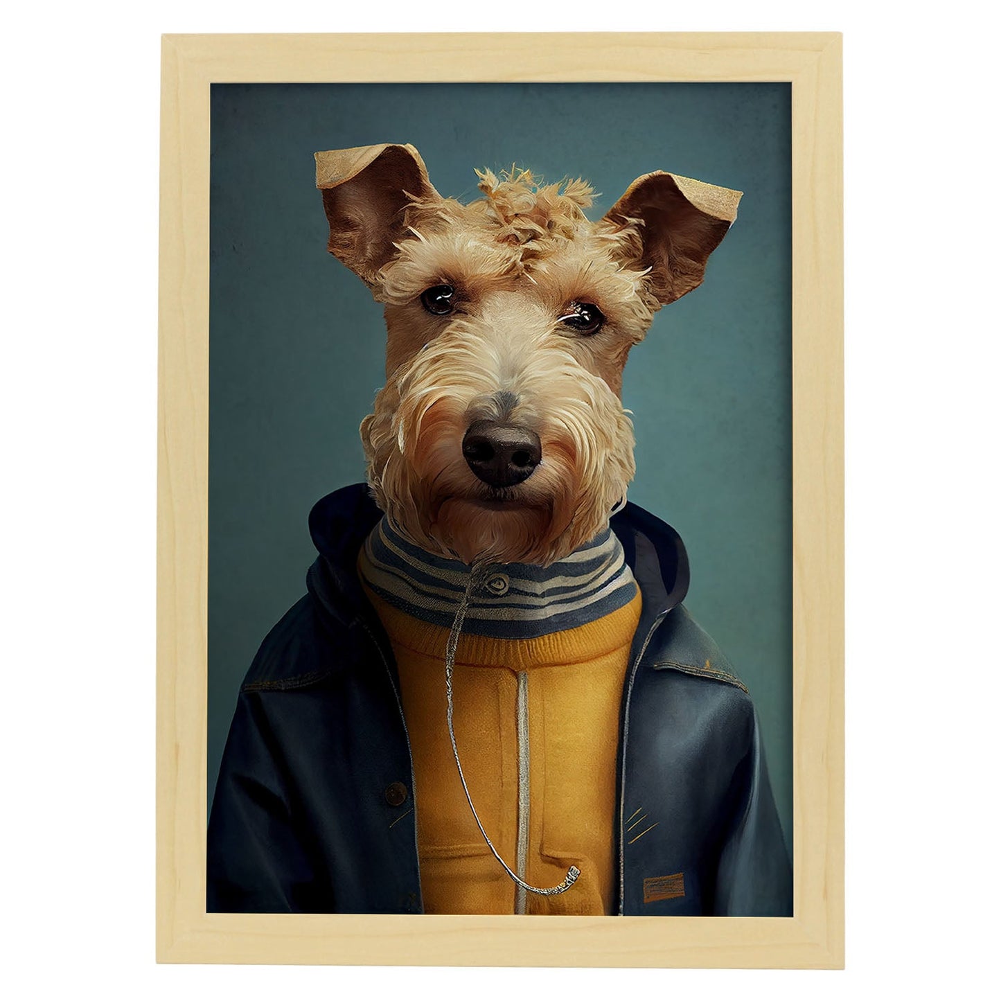 Nacnic Lakeland Terrier disfrazado de humanos. Estampados de arte de pared estético para el diseño de dormitorio o sala de estar.-Artwork-Nacnic-A4-Marco Madera clara-Nacnic Estudio SL