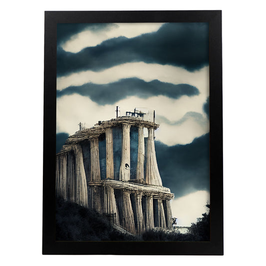 Nacnic Lámina Acrópolis de Atenas Generoso al estilo de T. Burton. Ilustraciones de monumentos, ciudades, paises inspiradas en arte gótico y oscuro. Diseño y Decoración de Interiores.-Artwork-Nacnic-A4-Sin marco-Nacnic Estudio SL