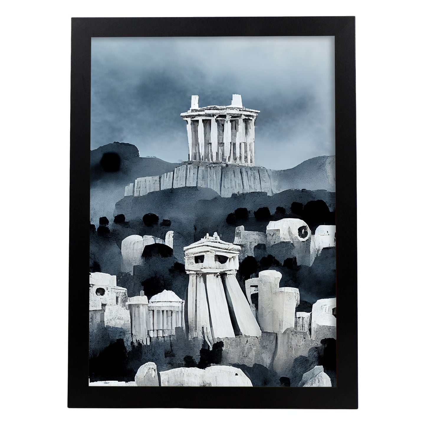 Nacnic Lámina Acrópolis Humilde al estilo de T. Burton. Ilustraciones de monumentos, ciudades, paises inspiradas en arte gótico y oscuro. Diseño y Decoración de Interiores.-Artwork-Nacnic-A4-Sin marco-Nacnic Estudio SL