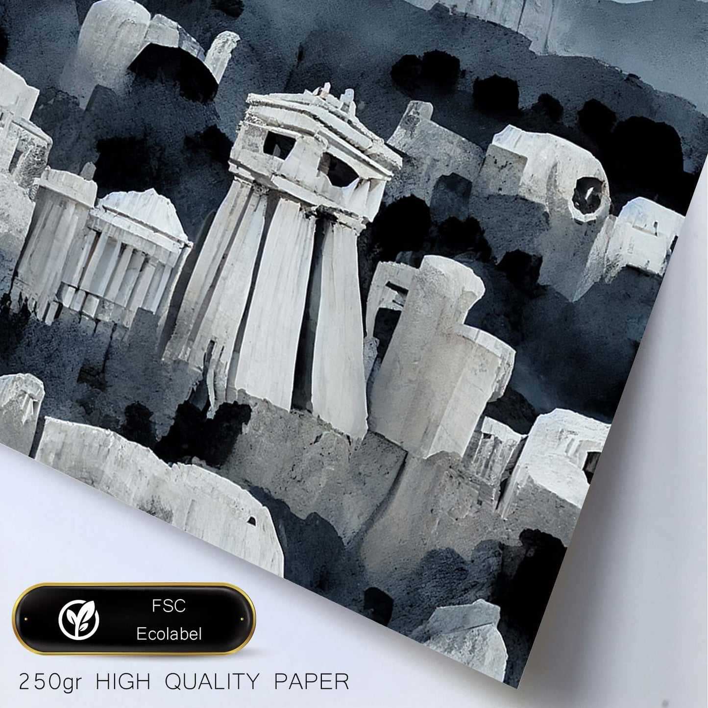 Nacnic Lámina Acrópolis Humilde al estilo de T. Burton. Ilustraciones de monumentos, ciudades, paises inspiradas en arte gótico y oscuro. Diseño y Decoración de Interiores.-Artwork-Nacnic-Nacnic Estudio SL