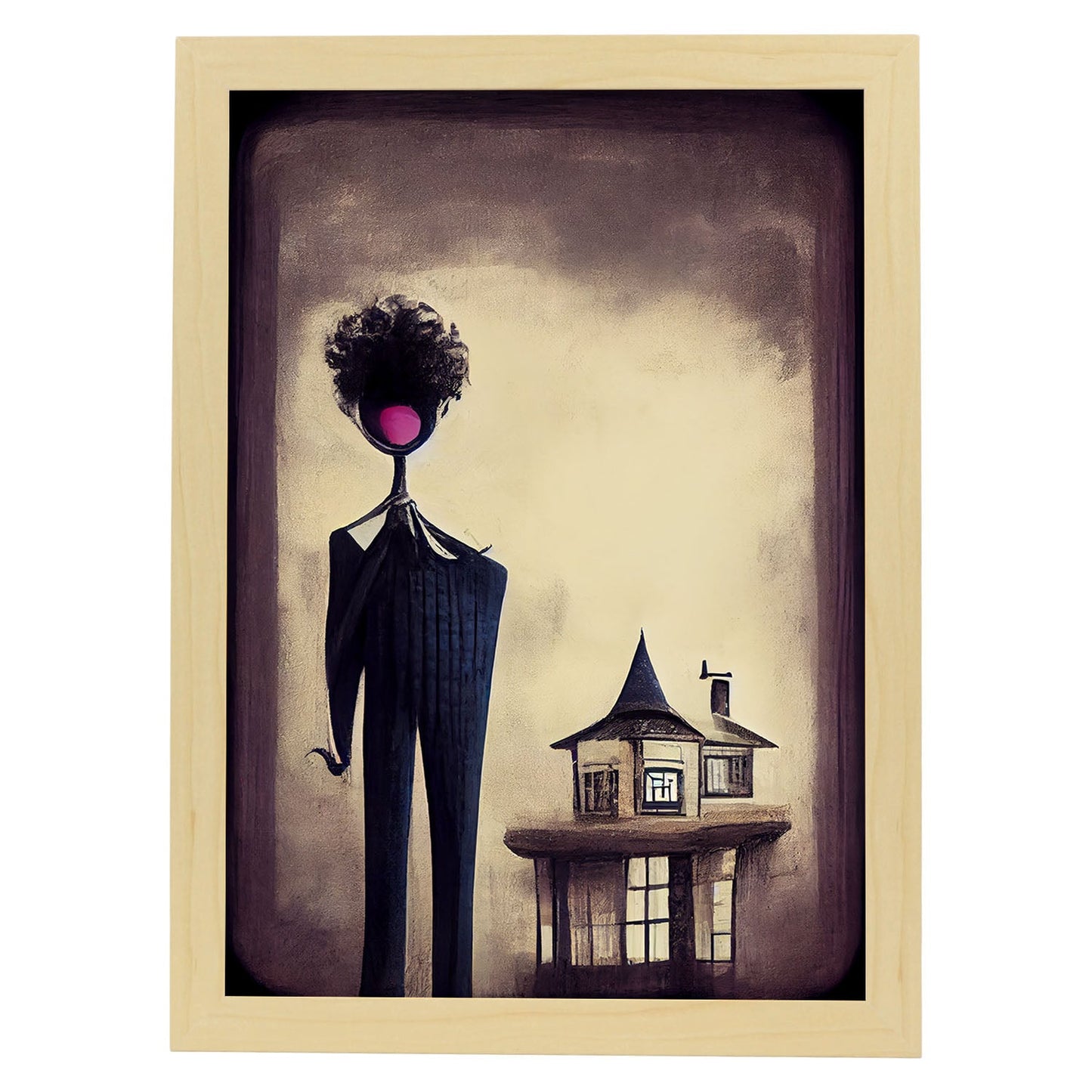Nacnic Lámina Agente inmobiliario Creativo al estilo de T. Burton. Ilustraciones de profesiones y oficios inspiradas en arte gótico y oscuro. Diseño y Decoración de Interiores.-Artwork-Nacnic-A4-Marco Madera clara-Nacnic Estudio SL