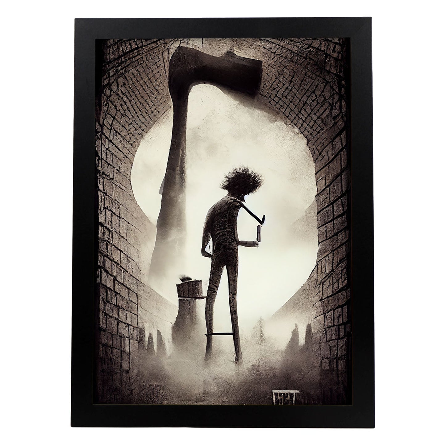 Nacnic Lámina Albañil Cariñoso al estilo de T. Burton. Ilustraciones de profesiones y oficios inspiradas en arte gótico y oscuro. Diseño y Decoración de Interiores.-Artwork-Nacnic-A4-Sin marco-Nacnic Estudio SL