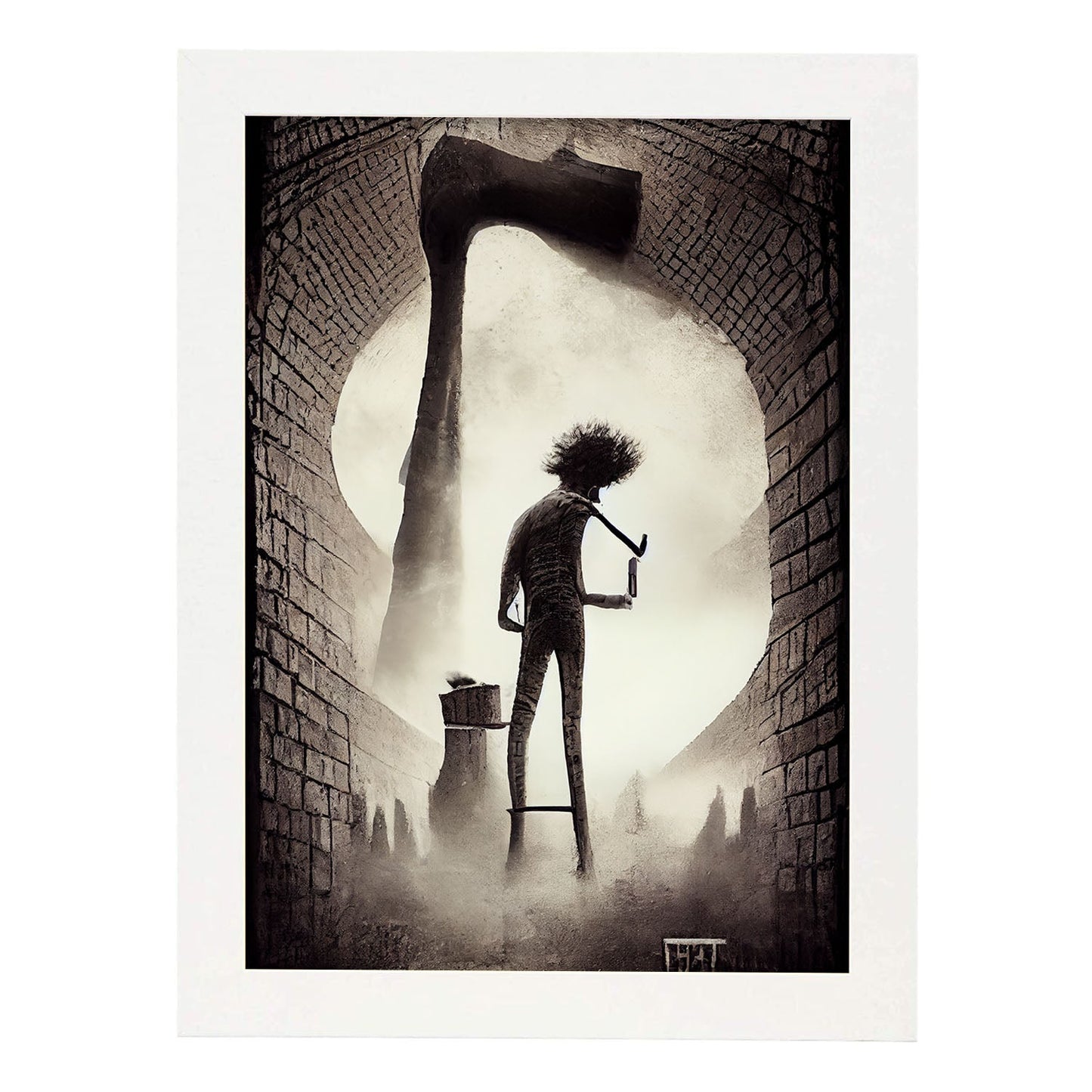 Nacnic Lámina Albañil Cariñoso al estilo de T. Burton. Ilustraciones de profesiones y oficios inspiradas en arte gótico y oscuro. Diseño y Decoración de Interiores.-Artwork-Nacnic-A4-Marco Blanco-Nacnic Estudio SL