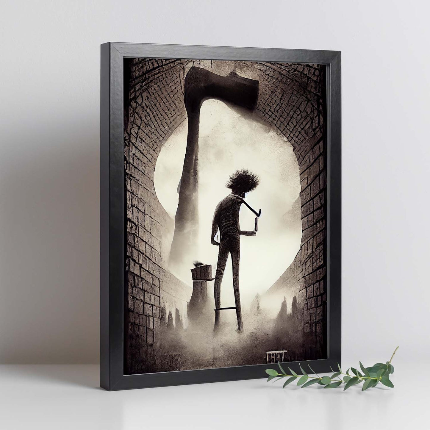 Nacnic Lámina Albañil Cariñoso al estilo de T. Burton. Ilustraciones de profesiones y oficios inspiradas en arte gótico y oscuro. Diseño y Decoración de Interiores.-Artwork-Nacnic-Nacnic Estudio SL