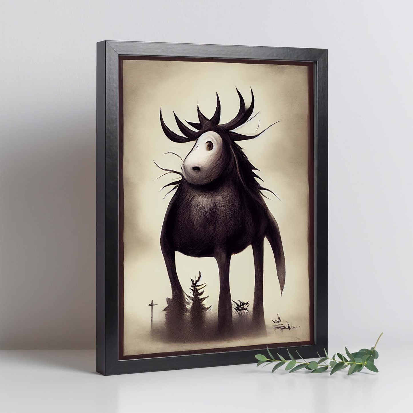 Nacnic Lámina Alce Cooperativo estilo T. Burton. Ilustraciones y pósters de animales inspirados en el arte gótico y oscuro de Burton. Diseño y Decoración de Interiores.-Artwork-Nacnic-Nacnic Estudio SL