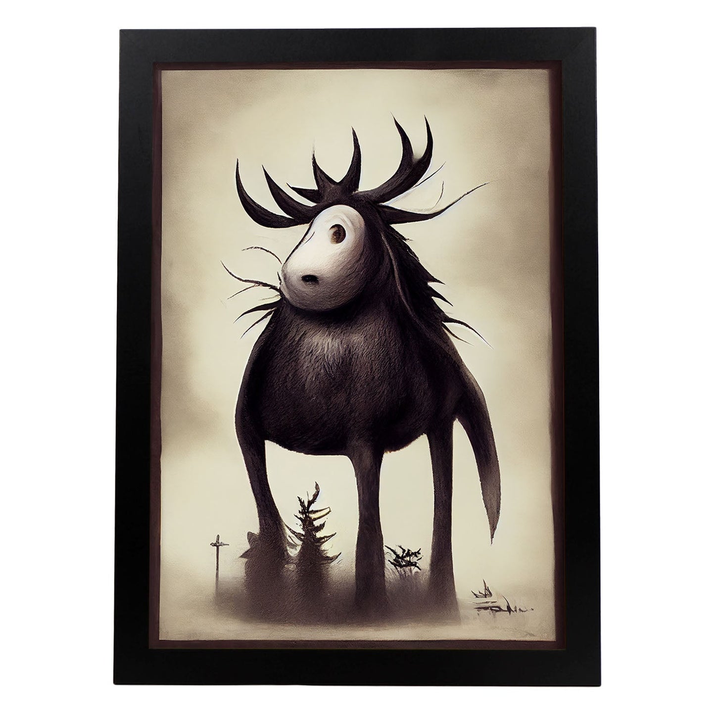 Nacnic Lámina Alce Cooperativo estilo T. Burton. Ilustraciones y pósters de animales inspirados en el arte gótico y oscuro de Burton. Diseño y Decoración de Interiores.-Artwork-Nacnic-A4-Sin marco-Nacnic Estudio SL