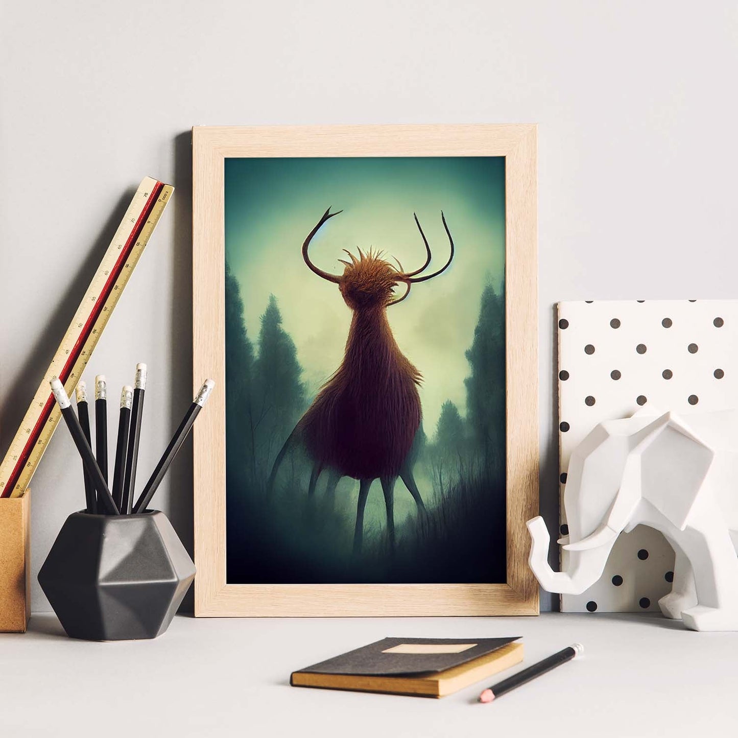 Nacnic Lámina Alce Creativo estilo T. Burton. Ilustraciones y pósters de animales inspirados en el arte gótico y oscuro de Burton. Diseño y Decoración de Interiores.-Artwork-Nacnic-Nacnic Estudio SL