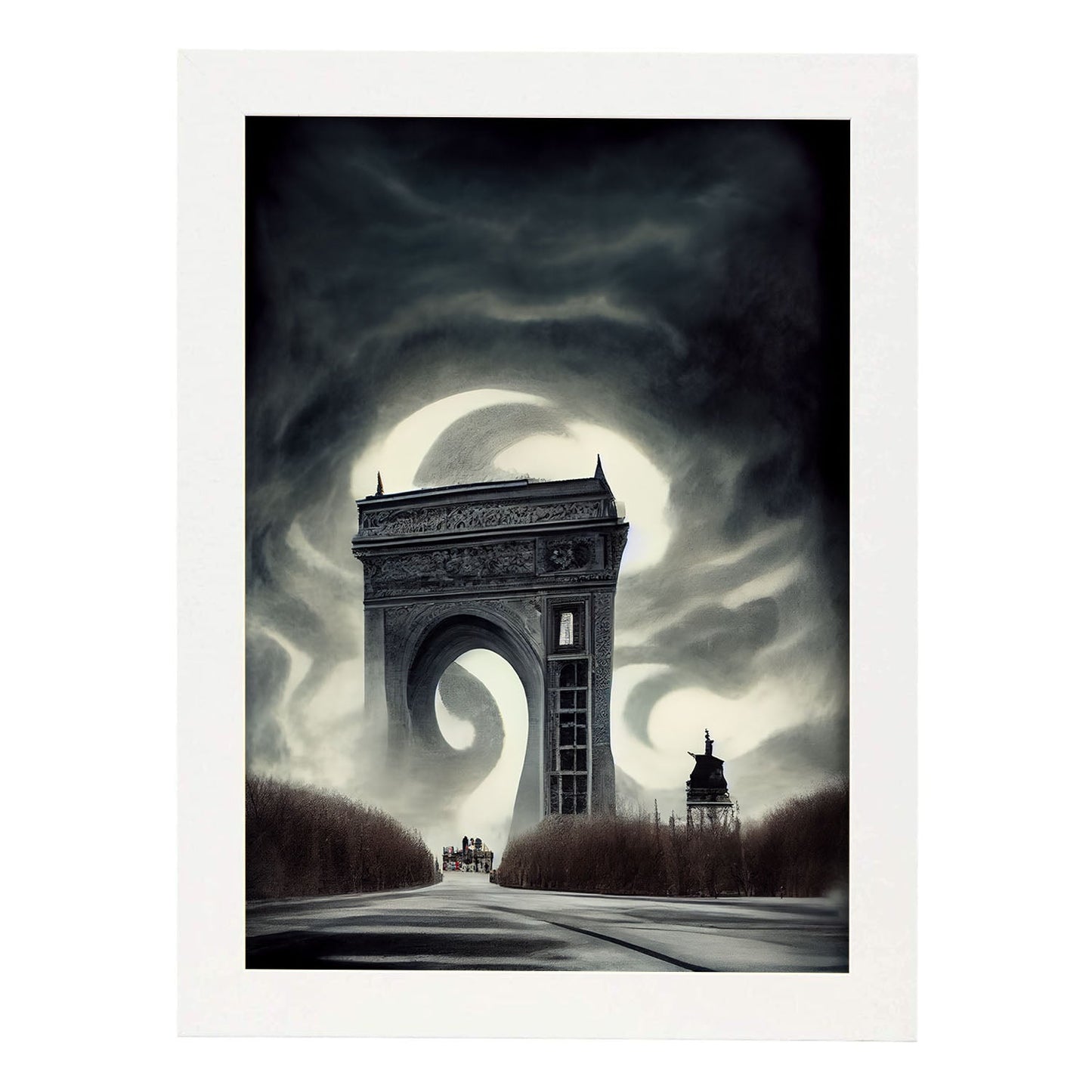 Nacnic Lámina Arco del triunfo Generoso al estilo de T. Burton. Ilustraciones de monumentos, ciudades, paises inspiradas en arte gótico y oscuro. Diseño y Decoración de Interiores.-Artwork-Nacnic-A4-Marco Blanco-Nacnic Estudio SL