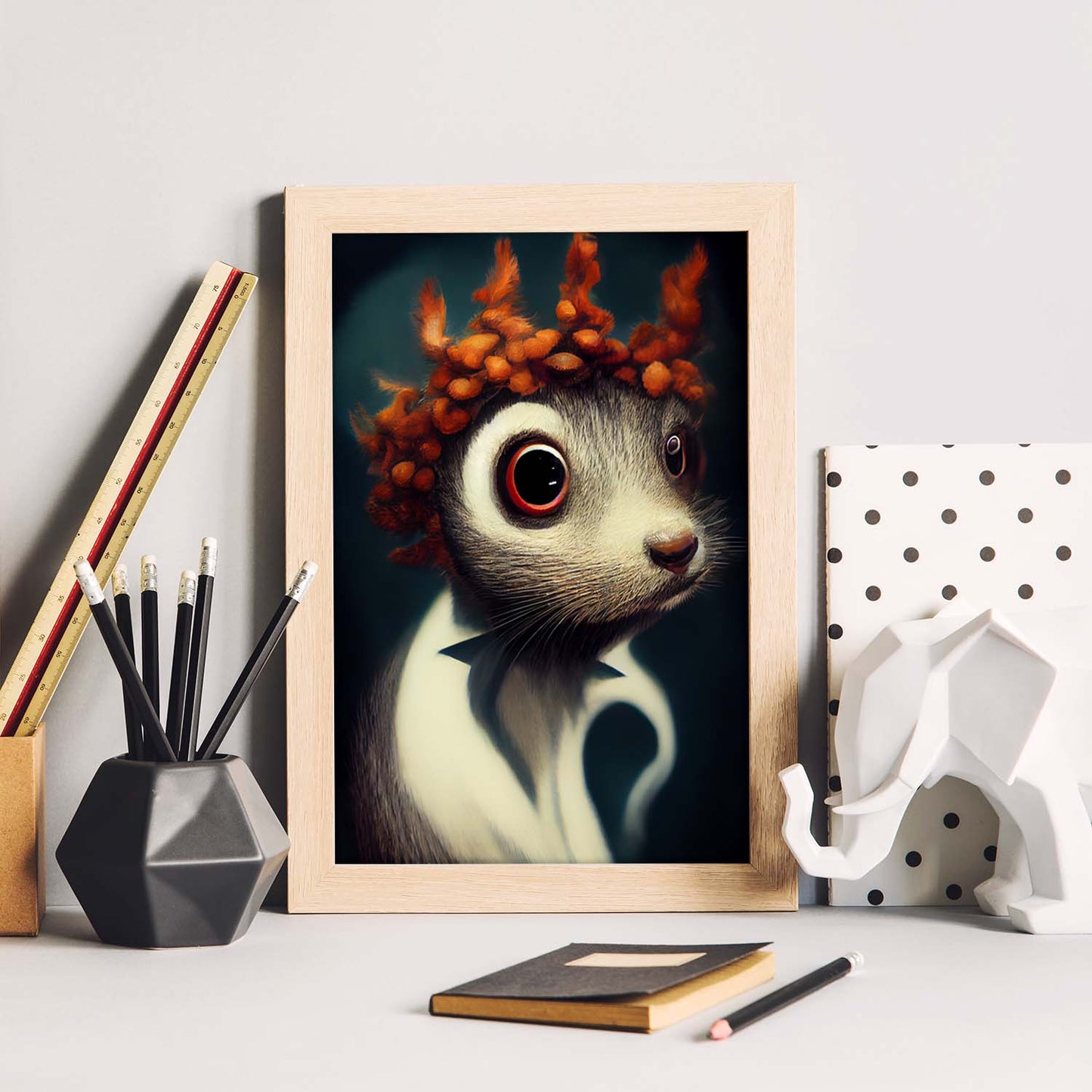 Nacnic Lámina Ardilla Compasivo estilo T. Burton. Ilustraciones y pósters de animales inspirados en el arte gótico y oscuro de Burton. Diseño y Decoración de Interiores.-Artwork-Nacnic-Nacnic Estudio SL
