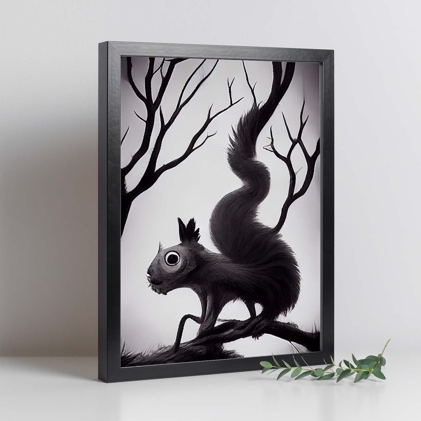 Nacnic Lámina Ardilla Dependiente estilo T. Burton. Ilustraciones y pósters de animales inspirados en el arte gótico y oscuro de Burton. Diseño y Decoración de Interiores.-Artwork-Nacnic-Nacnic Estudio SL