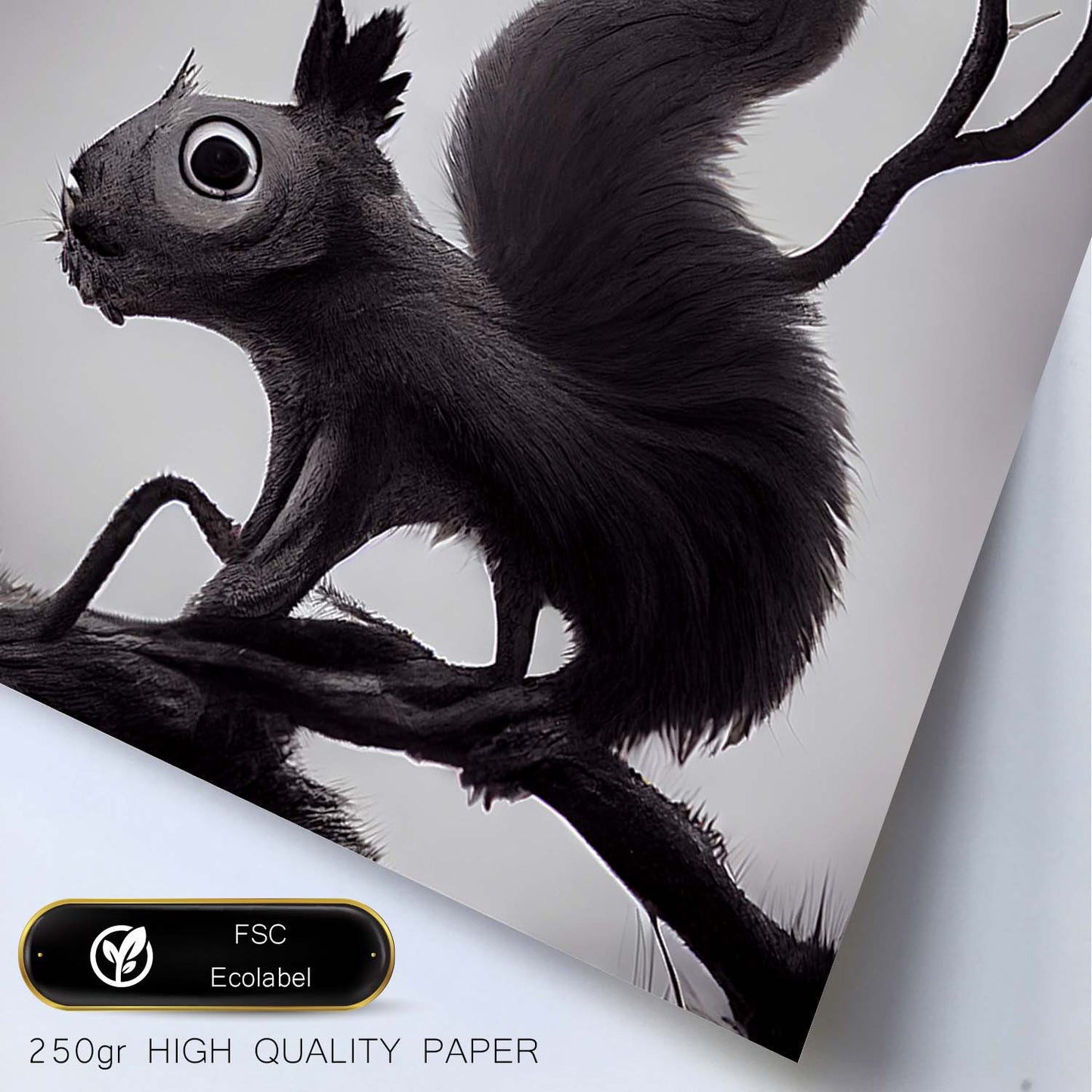 Nacnic Lámina Ardilla Dependiente estilo T. Burton. Ilustraciones y pósters de animales inspirados en el arte gótico y oscuro de Burton. Diseño y Decoración de Interiores.-Artwork-Nacnic-Nacnic Estudio SL