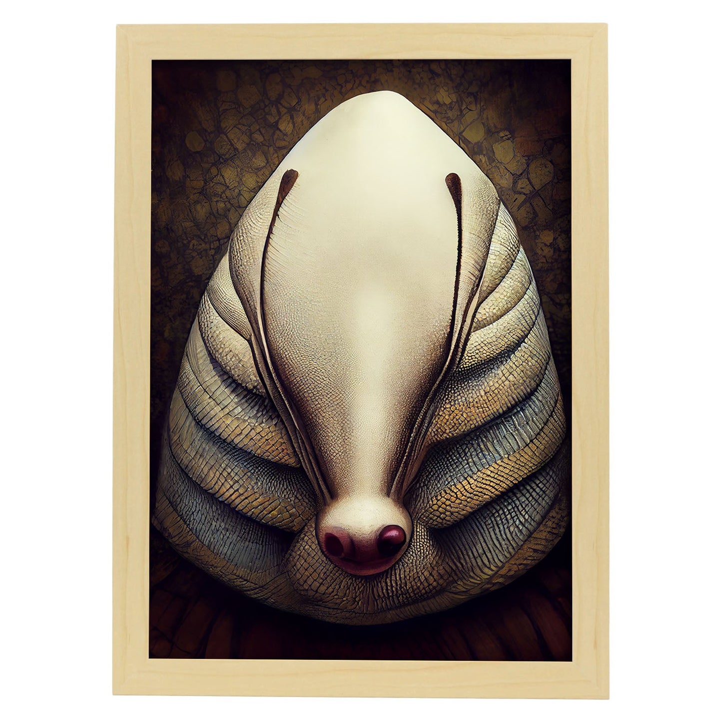 Nacnic Lámina Armadillo Audaz estilo T. Burton. Ilustraciones y pósters de animales inspirados en el arte gótico y oscuro de Burton. Diseño y Decoración de Interiores.-Artwork-Nacnic-A4-Marco Madera clara-Nacnic Estudio SL