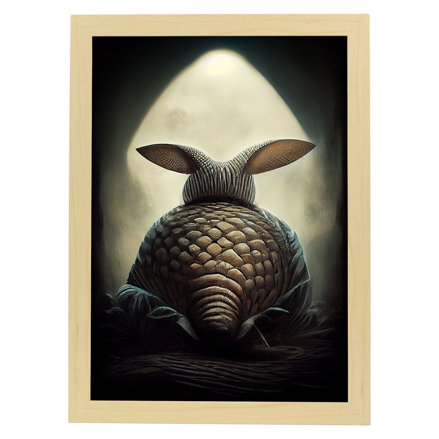 Nacnic Lámina Armadillo Generoso estilo T. Burton. Ilustraciones y pósters de animales inspirados en el arte gótico y oscuro de Burton. Diseño y Decoración de Interiores.-Artwork-Nacnic-A4-Marco Madera clara-Nacnic Estudio SL