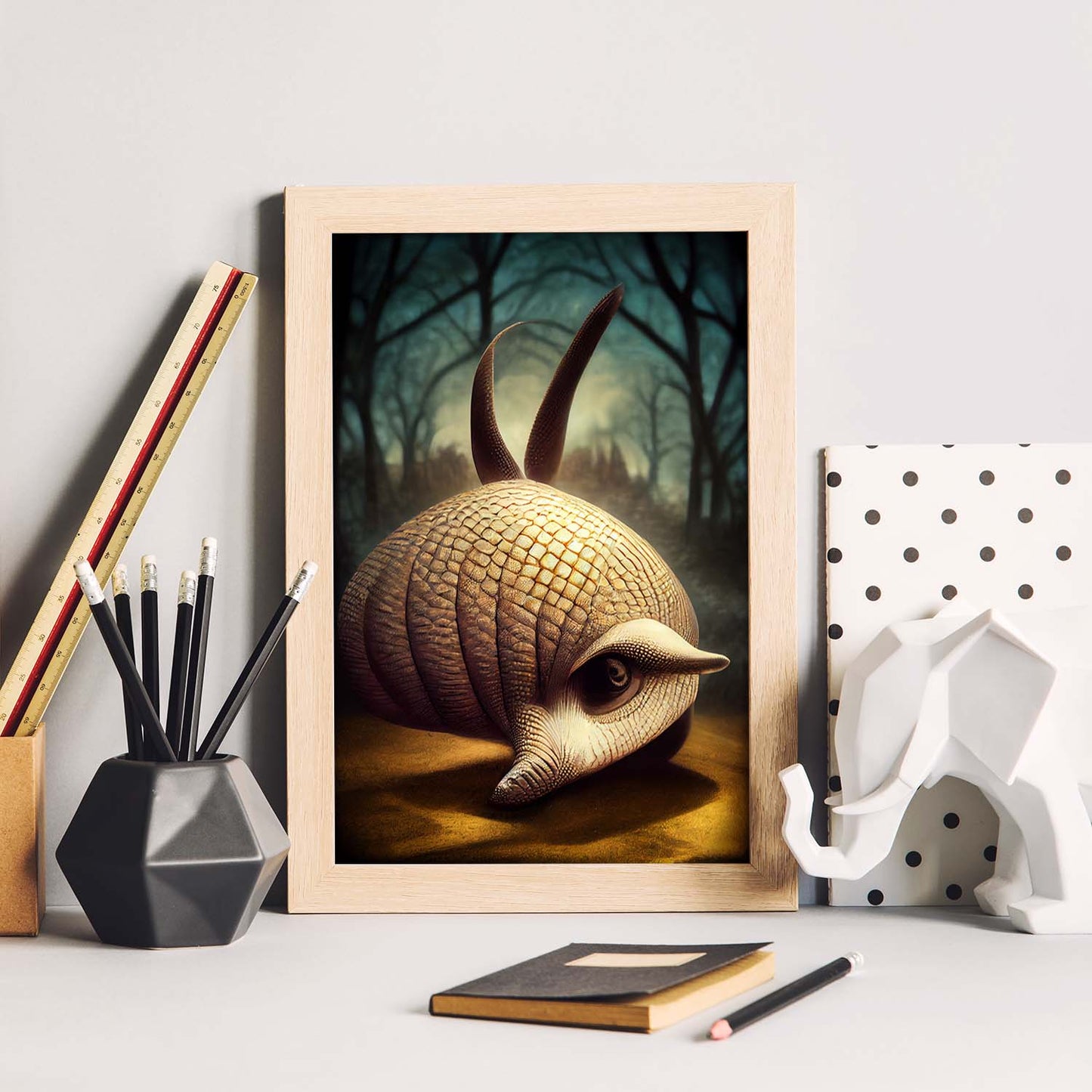Nacnic Lámina Armadillo Racional estilo T. Burton. Ilustraciones y pósters de animales inspirados en el arte gótico y oscuro de Burton. Diseño y Decoración de Interiores.-Artwork-Nacnic-Nacnic Estudio SL