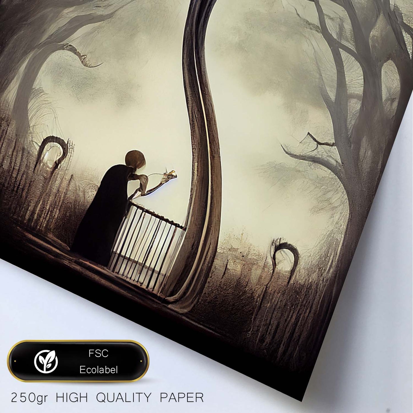 Nacnic Lámina Arpa Cariñoso al estilo de T. Burton. Ilustraciones de escenas y lugares inspiradas en arte gótico y oscuro. Diseño y Decoración de Interiores.-Artwork-Nacnic-Nacnic Estudio SL