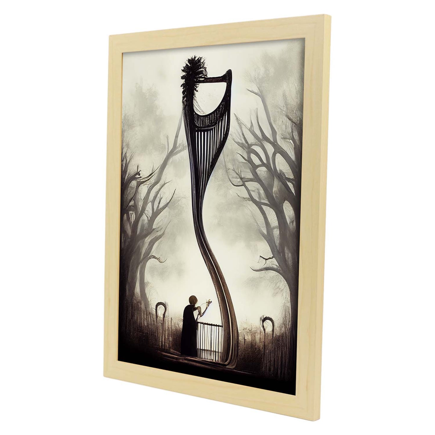 Nacnic Lámina Arpa Cariñoso al estilo de T. Burton. Ilustraciones de escenas y lugares inspiradas en arte gótico y oscuro. Diseño y Decoración de Interiores.-Artwork-Nacnic-Nacnic Estudio SL