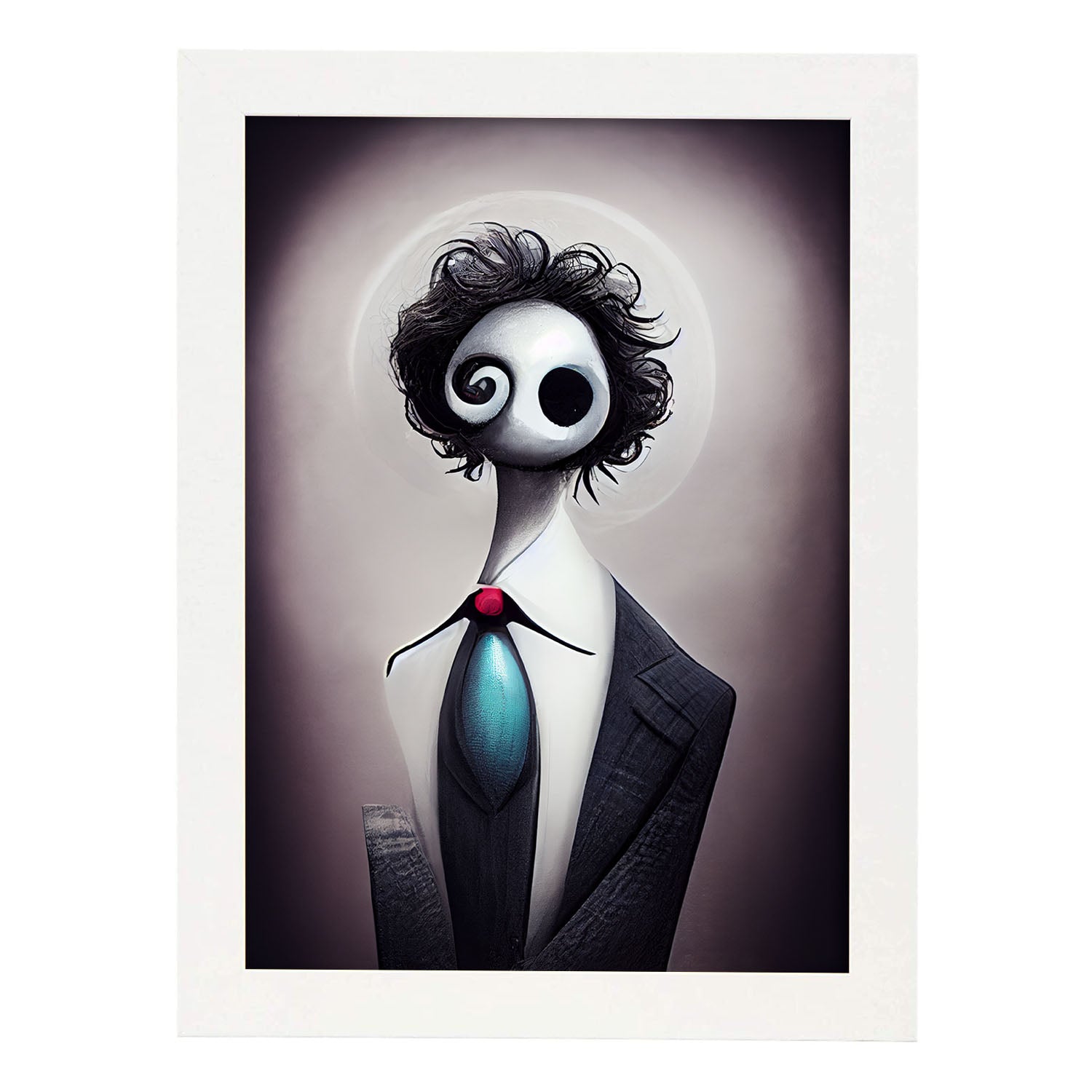 Nacnic Lámina Asesor Amistoso al estilo de T. Burton. Ilustraciones de profesiones y oficios inspiradas en arte gótico y oscuro. Diseño y Decoración de Interiores.-Artwork-Nacnic-A3-Marco Blanco-Nacnic Estudio SL