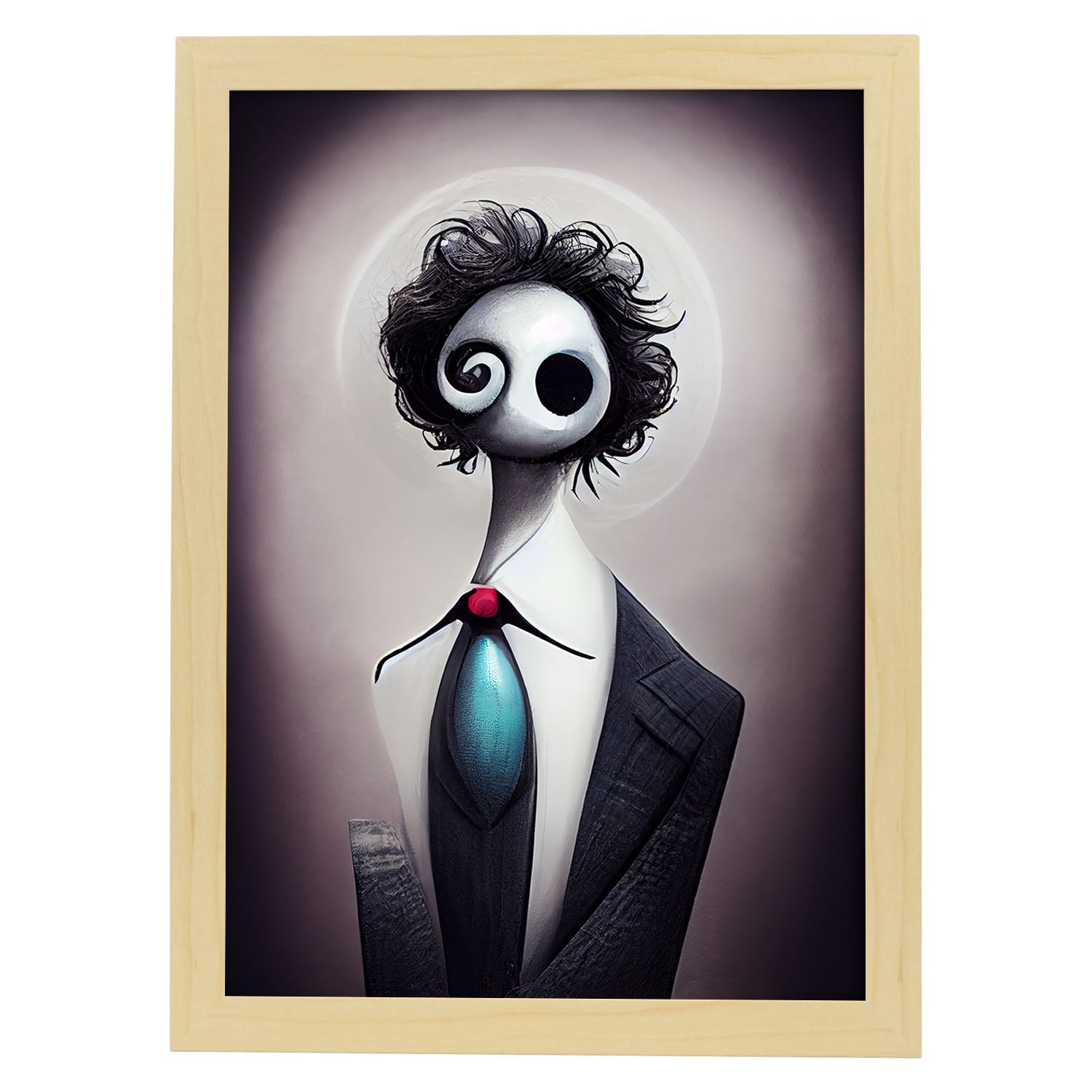 Nacnic Lámina Asesor Amistoso al estilo de T. Burton. Ilustraciones de profesiones y oficios inspiradas en arte gótico y oscuro. Diseño y Decoración de Interiores.-Artwork-Nacnic-A3-Marco Madera clara-Nacnic Estudio SL