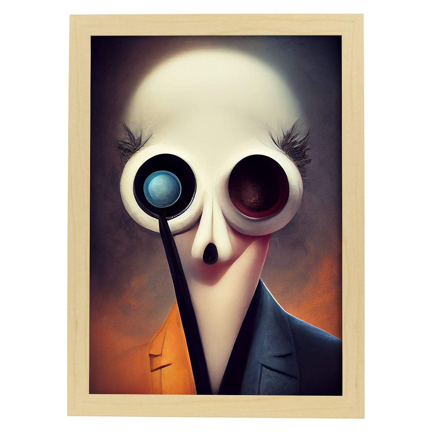 Nacnic Lámina Asesor Tolerante al estilo de T. Burton. Ilustraciones de profesiones y oficios inspiradas en arte gótico y oscuro. Diseño y Decoración de Interiores.-Artwork-Nacnic-A4-Marco Madera clara-Nacnic Estudio SL