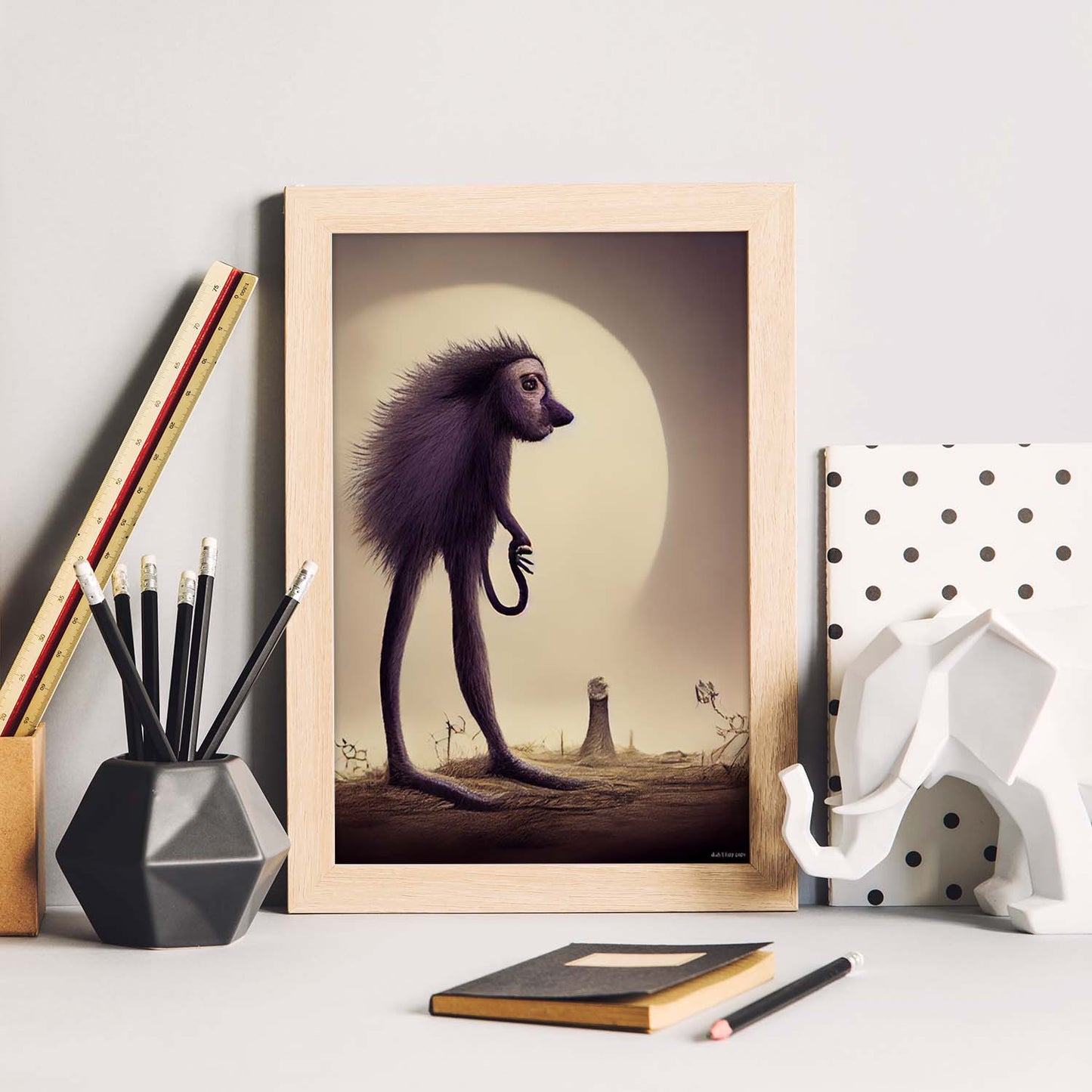 Nacnic Lámina Babuino Gigante Energético estilo T. Burton. Ilustraciones y pósters de animales inspirados en el arte gótico y oscuro de Burton. Diseño y Decoración de Interiores.-Artwork-Nacnic-Nacnic Estudio SL