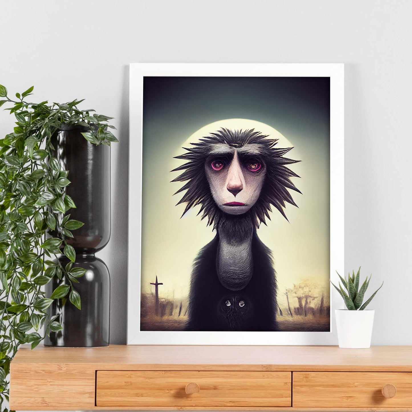 Nacnic Lámina Babuino Sociable estilo T. Burton. Ilustraciones y pósters de animales inspirados en el arte gótico y oscuro de Burton. Diseño y Decoración de Interiores.-Artwork-Nacnic-Nacnic Estudio SL