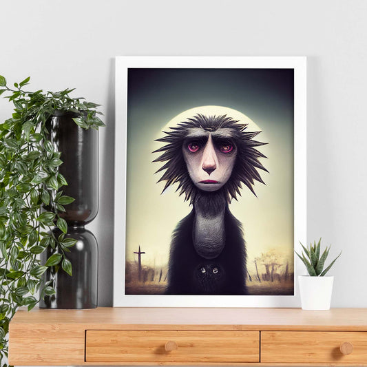 Nacnic Lámina Babuino Sociable estilo T. Burton. Ilustraciones y pósters de animales inspirados en el arte gótico y oscuro de Burton. Diseño y Decoración de Interiores.-Artwork-Nacnic-Nacnic Estudio SL