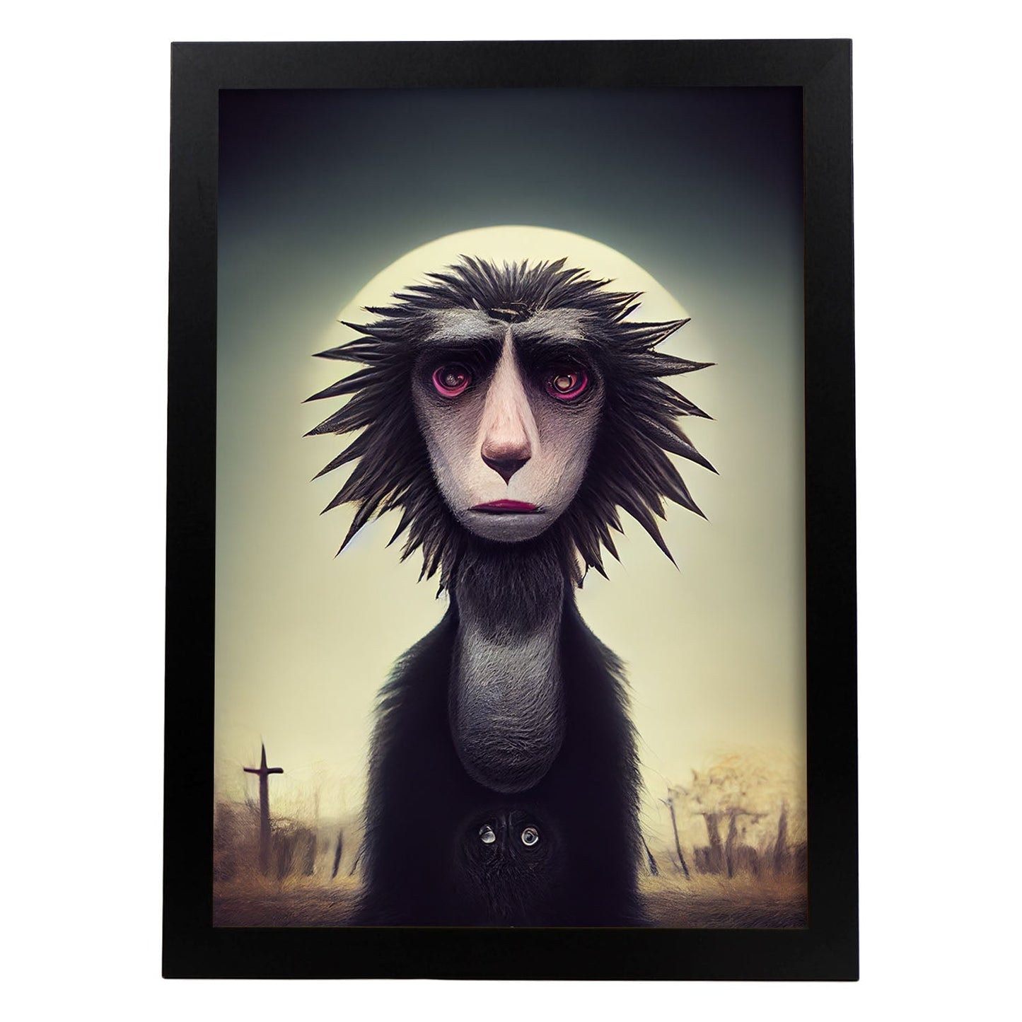 Nacnic Lámina Babuino Sociable estilo T. Burton. Ilustraciones y pósters de animales inspirados en el arte gótico y oscuro de Burton. Diseño y Decoración de Interiores.-Artwork-Nacnic-A4-Sin marco-Nacnic Estudio SL