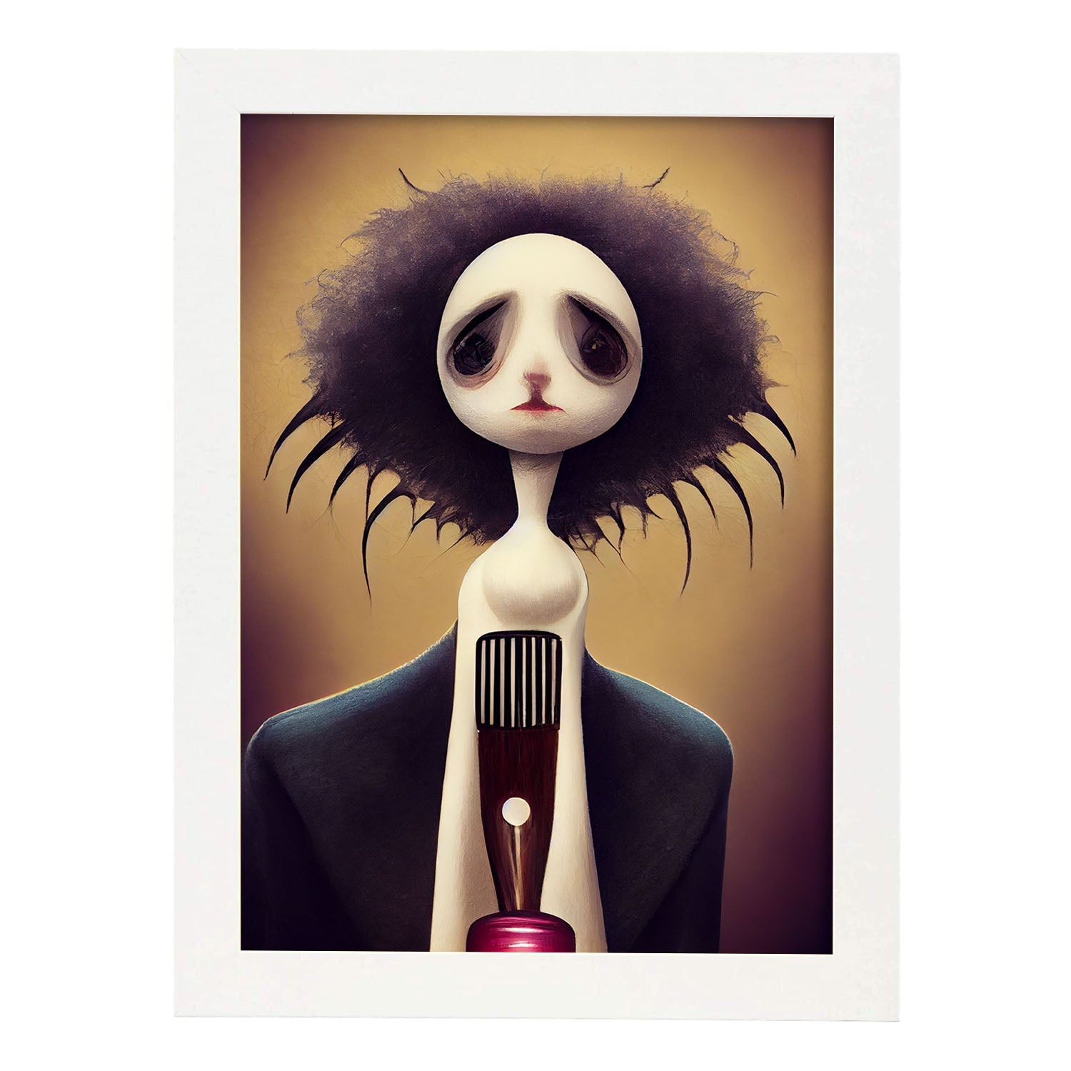 Nacnic Lámina Barbero Creativo al estilo de T. Burton. Ilustraciones de profesiones y oficios inspiradas en arte gótico y oscuro. Diseño y Decoración de Interiores.-Artwork-Nacnic-A4-Marco Blanco-Nacnic Estudio SL