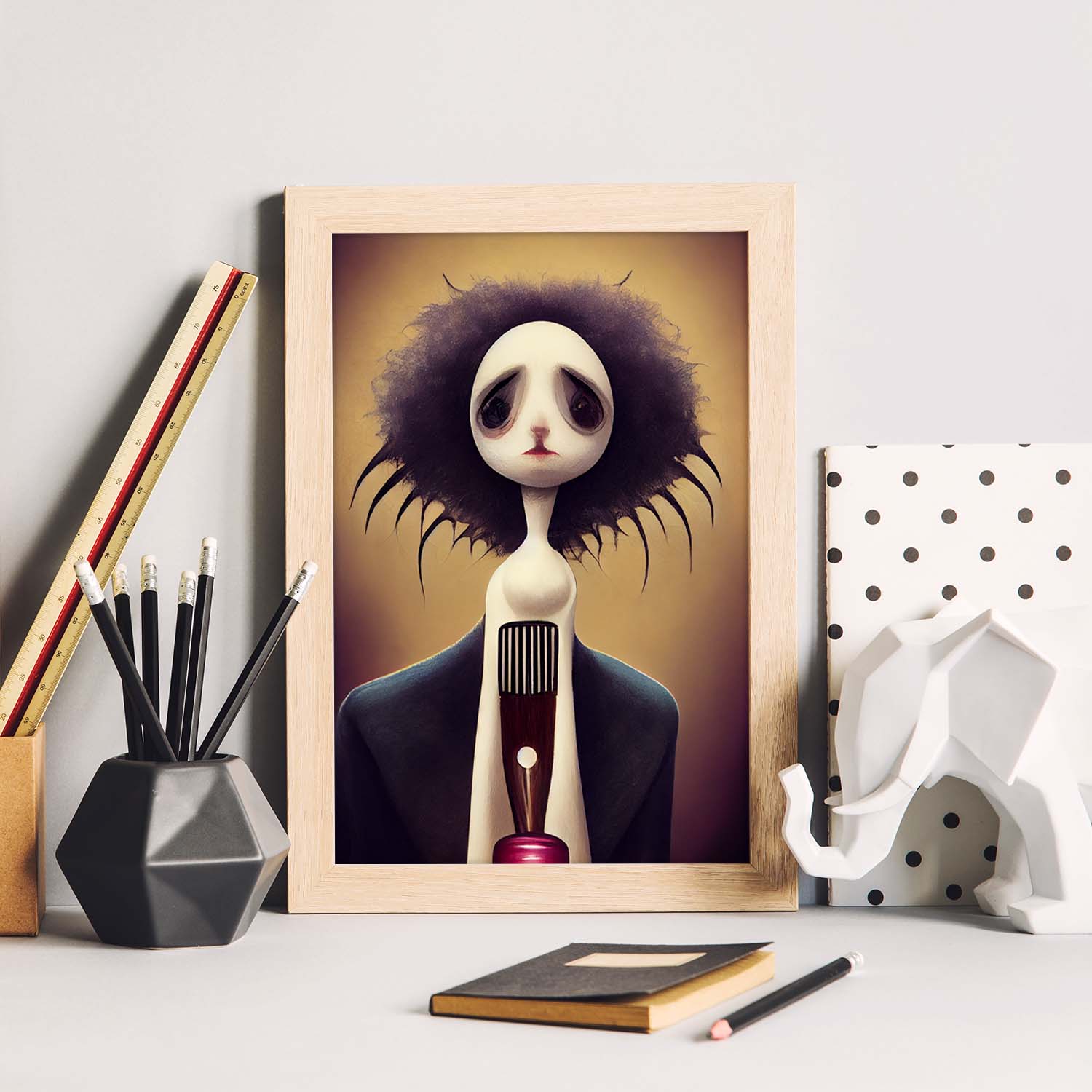 Nacnic Lámina Barbero Creativo al estilo de T. Burton. Ilustraciones de profesiones y oficios inspiradas en arte gótico y oscuro. Diseño y Decoración de Interiores.-Artwork-Nacnic-Nacnic Estudio SL