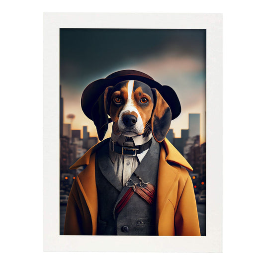 Nacnic Lámina Beagle a manchas Racional en estilo Fotografía a todo color. Divertidas ilustraciones realistas de animales con ropa humana. Diseño y Decoración de Interiores.-Artwork-Nacnic-A4-Marco Blanco-Nacnic Estudio SL