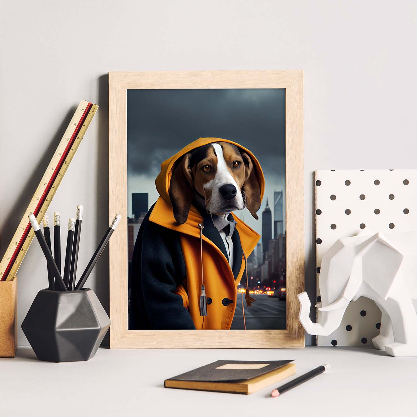 Nacnic Lámina Beagle Compasivo en estilo Fotografía a todo color. Divertidas ilustraciones realistas de animales con ropa humana. Diseño y Decoración de Interiores.-Artwork-Nacnic-Nacnic Estudio SL