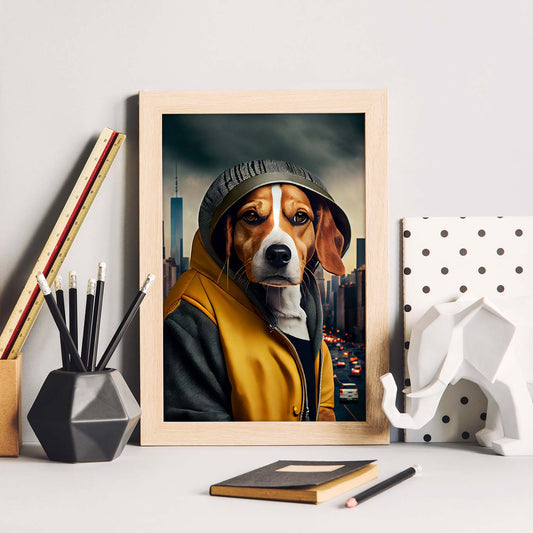 Nacnic Lámina Beagle Humilde en estilo Fotografía a todo color. Divertidas ilustraciones realistas de animales con ropa humana. Diseño y Decoración de Interiores.-Artwork-Nacnic-Nacnic Estudio SL