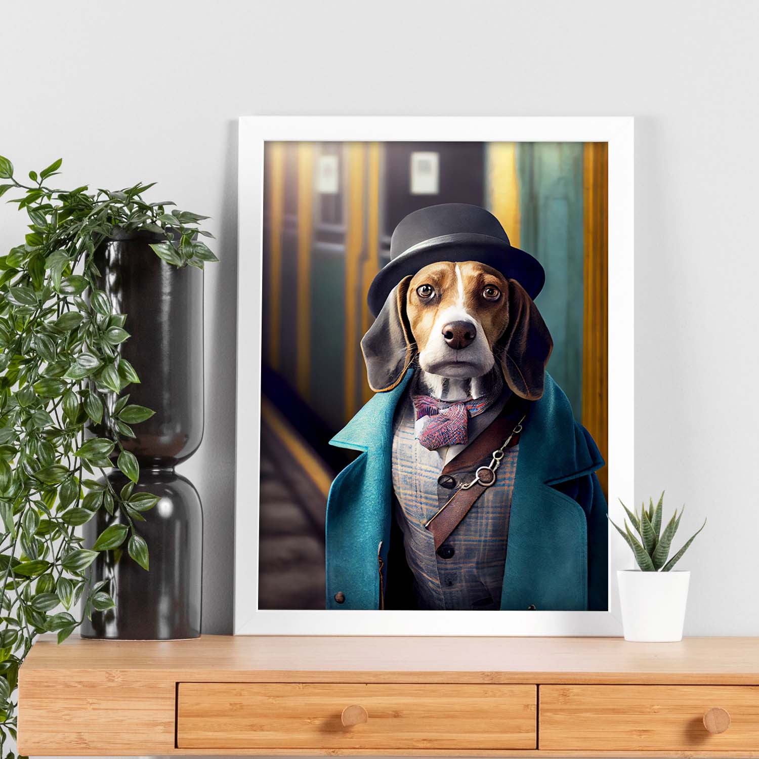 Nacnic Lámina Beagle Práctico en estilo Fotografía a todo color. Divertidas ilustraciones realistas de animales con ropa humana. Diseño y Decoración de Interiores.-Artwork-Nacnic-Nacnic Estudio SL