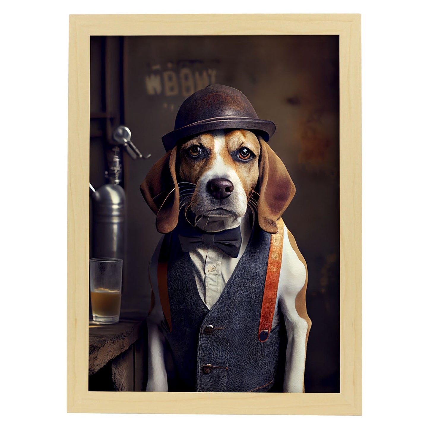 Nacnic Lámina Beagle Valiente en estilo Fotografía a todo color. Divertidas ilustraciones realistas de animales con ropa humana. Diseño y Decoración de Interiores.-Artwork-Nacnic-A4-Marco Madera clara-Nacnic Estudio SL